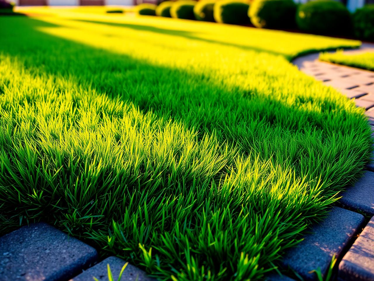 Freshly mowed Austin lawn with crisp striped pattern and edged borders
