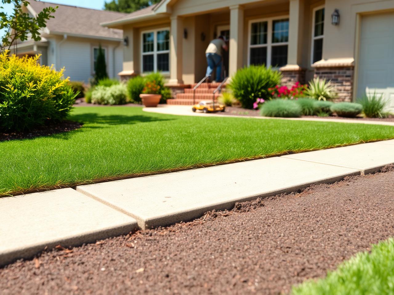 Freshly laid green sod rolled out across a prepared yard with crisp seams